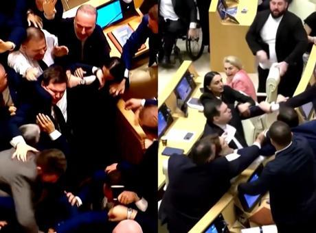 Gürcistan Parlamento Olaylarında Kavga: Şampiyon Halterci de İhtilafa Dâhil Oldu