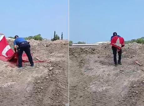 Duygulandıran bayrak hassasiyeti! Molozların arasından çıkarıldı