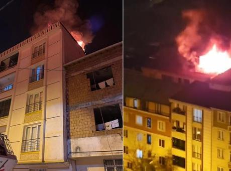 Esenyurt'ta Yangın Paniği: 5 Katlı Binanın Çatısı Alev Alev Yandı