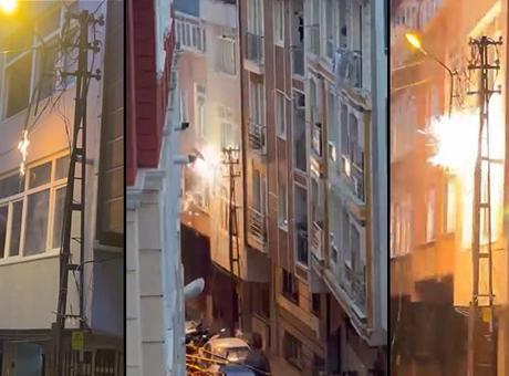 Şişli'de Elektrik Direği Patladı, Yangın Çıktı