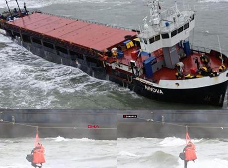 Sakarya'da Fırtına Nedeniyle Karaya Oturan Gemide Kurtarma Operasyonu Başladı