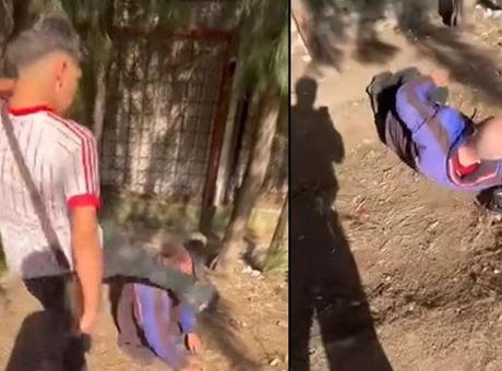 İzmir'de dehşet! Yaşlı adamın yüzüne tekme atan gençler sosyal medyada tepki topladı