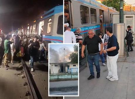İstanbul'da Tramvay Hattında Yangın Paniği: Yolcular Raylarda İniyor