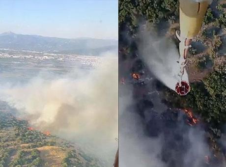 İzmir'de çıkan orman yangınına havadan ve karadan müdahale ediliyor