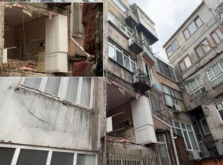 Şişli'de bina duvarı gürültüyle çöktü! 'Deprem oldu zannettik'