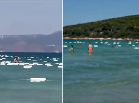 Çeşme’de denizden gelen gizem! Yüzlerce kutu deniz yüzeyini kapladı